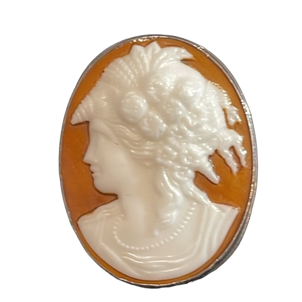 Vintage Sterling Silver Large Glass Cameo Trojan Ring